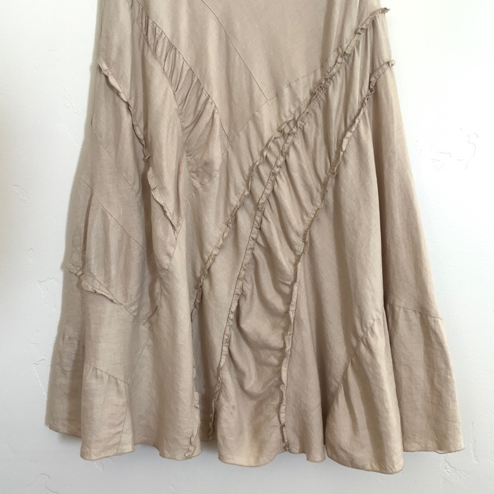 Isabella Bird Tan Panel Tan Beige Linen Lagenlook A-Line Skirt Size 12 - Picture 5 of 14